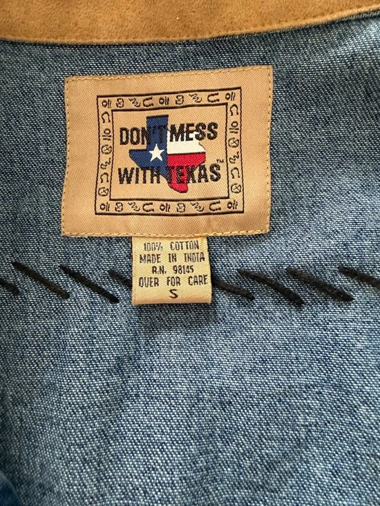 Dark Blue Denim Jacket with Tan Collar - Workwear Style - Picture 3 of 3